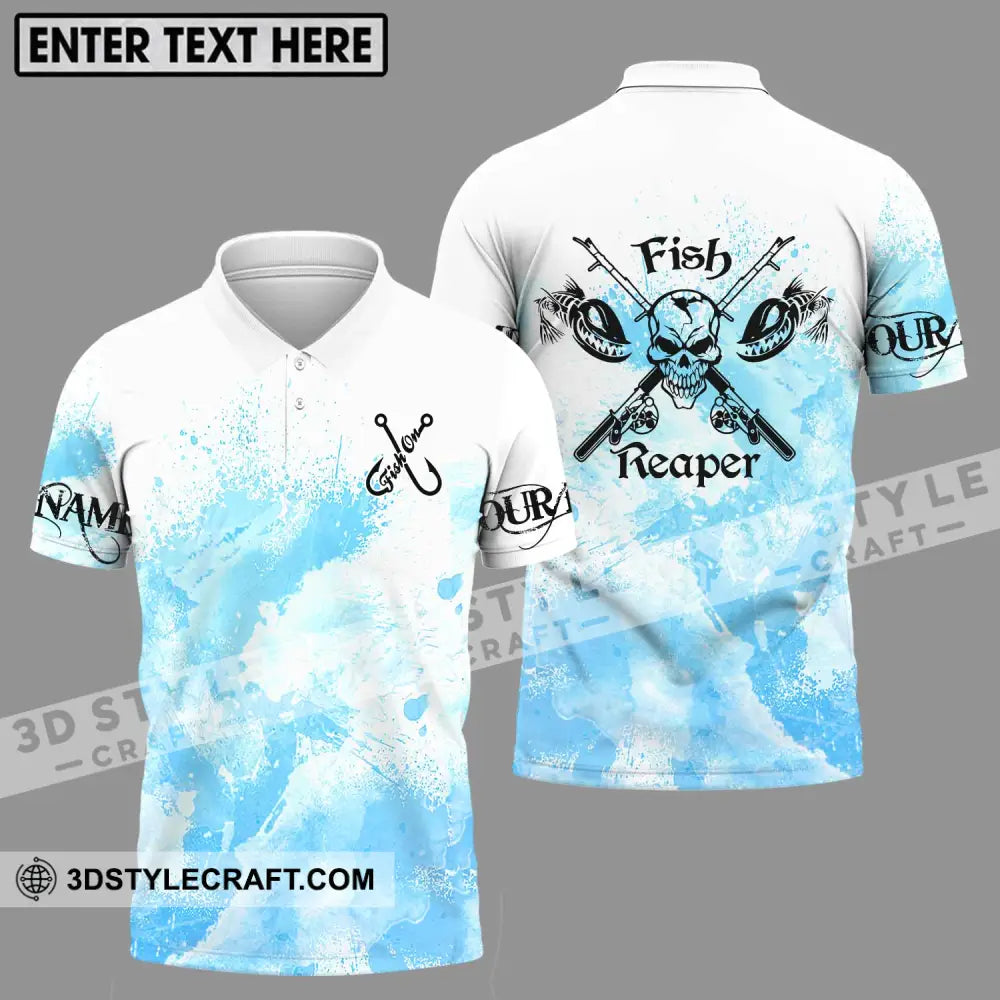 Unisex Shirt - Custom Name Fishing Fish Skull Reaper Polo / S T-Shirt