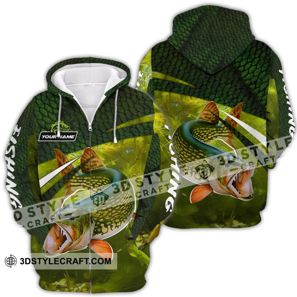 Unisex Shirt - Custom Name Fishing Green Zipper Hoodie / S T-Shirt