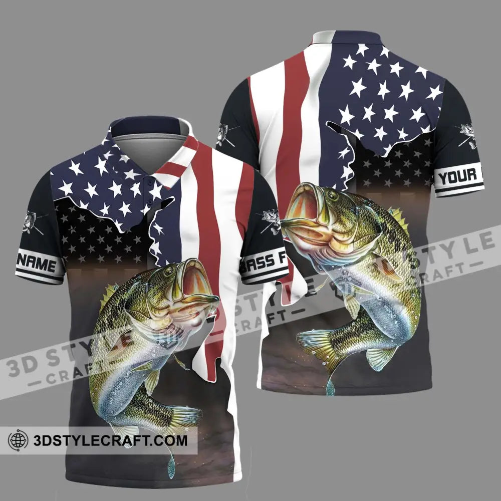 Unisex Shirt - Custom Name Fishing Lover Us Flag Polo / S T-Shirt