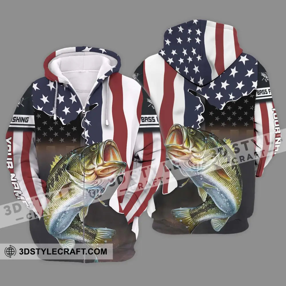 Unisex Shirt - Custom Name Fishing Lover Us Flag Zipper Hoodie / S T-Shirt