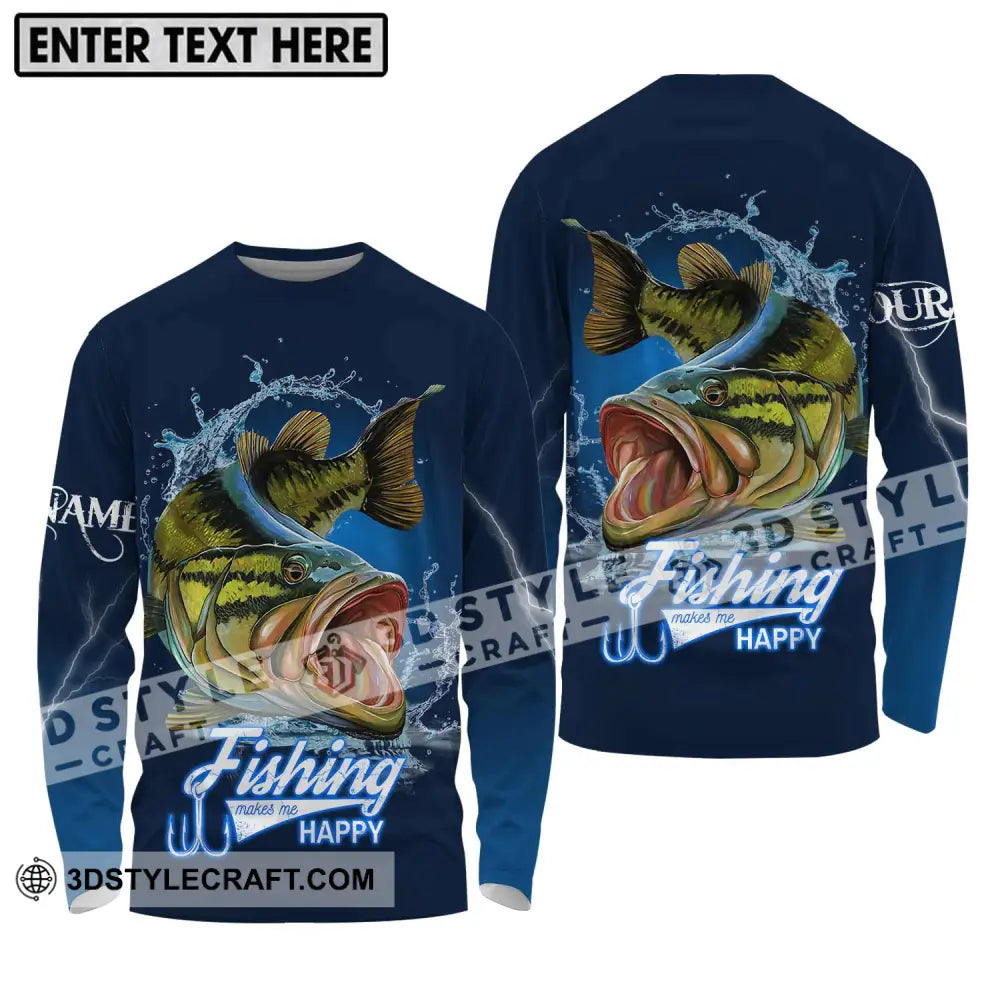 Unisex Shirt - Custom Name Fishing Make Me Happy Long Sleeve / S T-Shirt