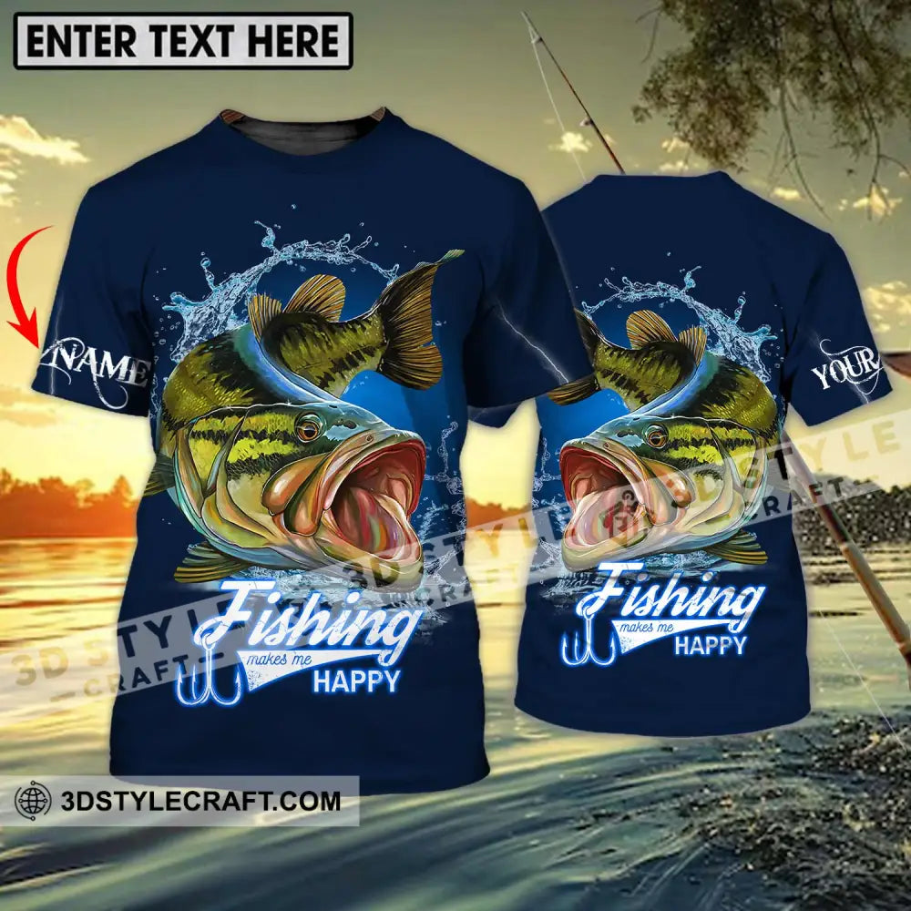 Unisex Shirt - Custom Name Fishing Make Me Happy T-Shirt