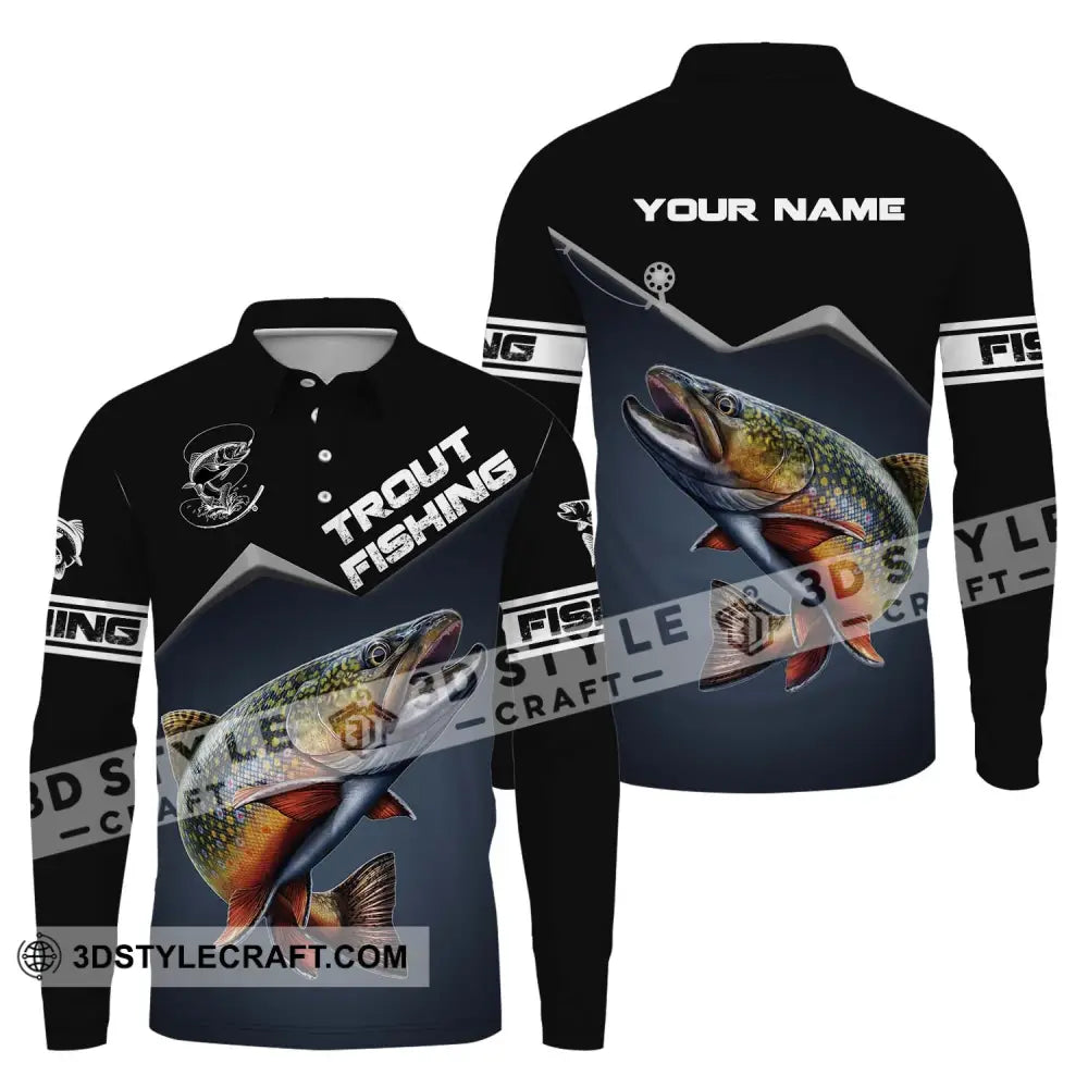 Unisex Shirt - Custom Name Fishing Trout Long Sleeve Polo / S T-Shirt