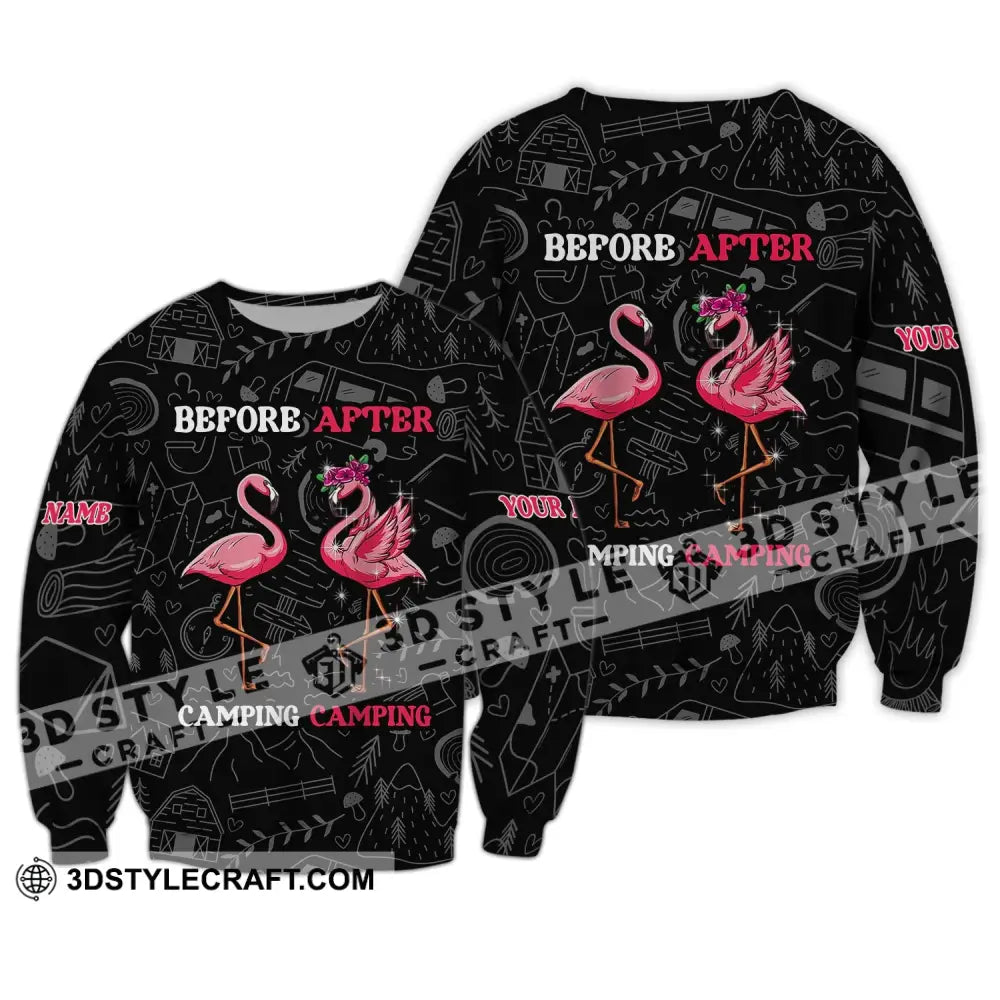 Unisex Shirt - Custom Name Flamingo Before And After Camping Long Sleeve / S T-Shirt