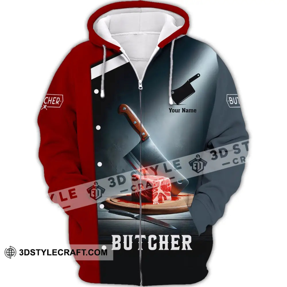 Unisex Shirt Custom Name For Butcher Butchery Hoodie Meat T-Shirt Zipper / S