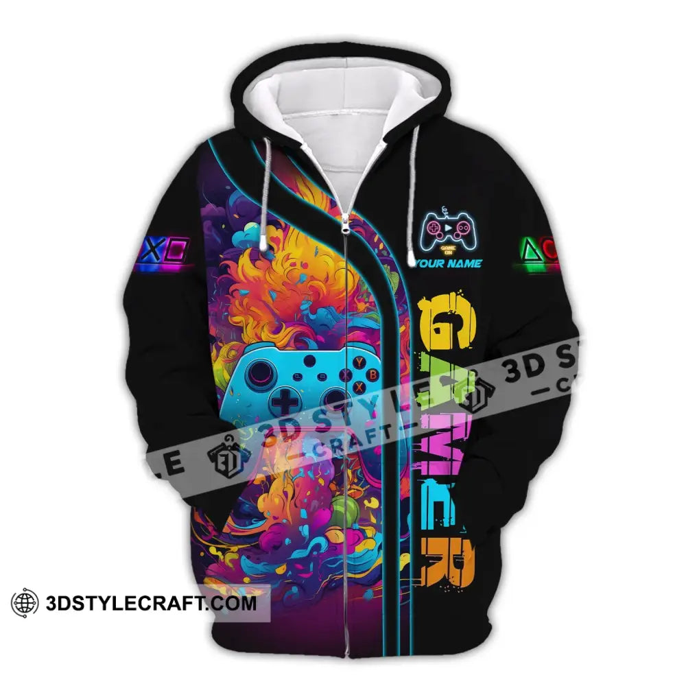 Unisex Shirt Custom Name For Game Lover Gamer T-Shirt Gift Gamers Zipper Hoodie / S T-Shirt