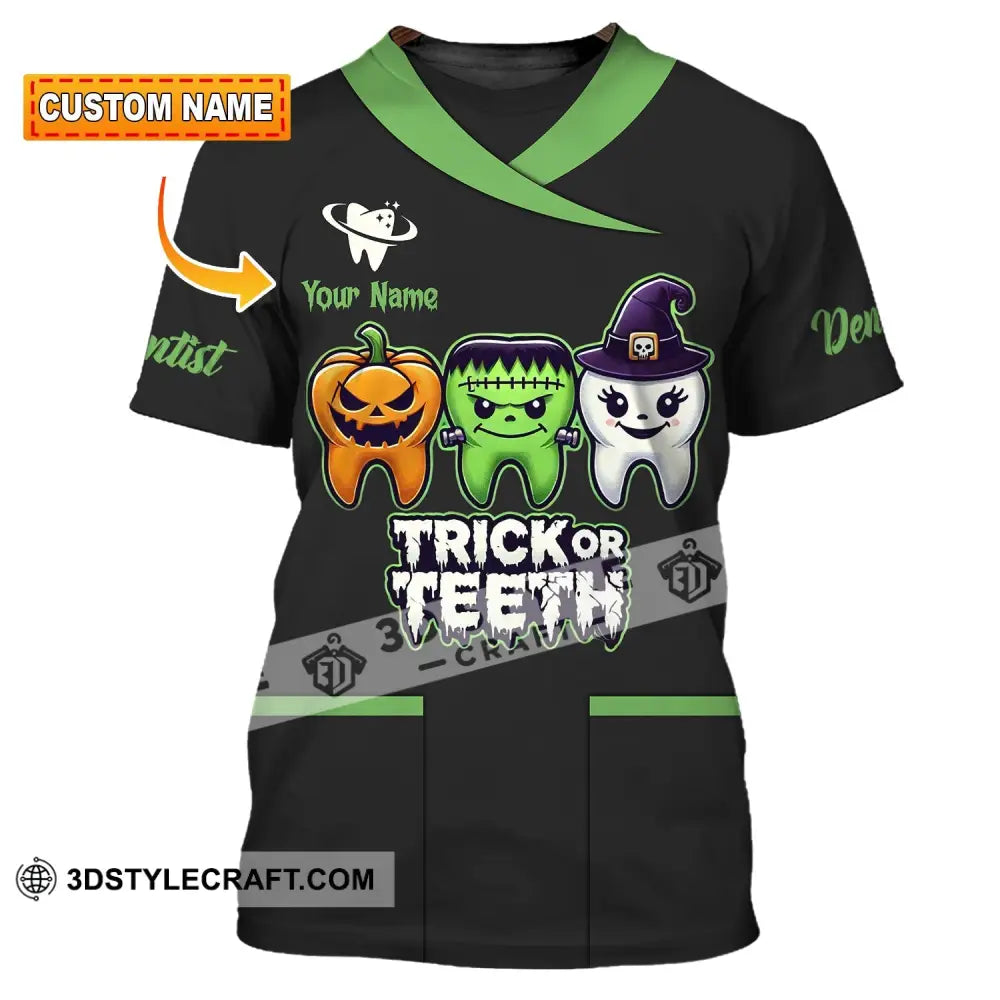 Unisex Shirt Custom Name For Halloween Trick Or Teeth Polo Long Sleeve Gift T-Shirt