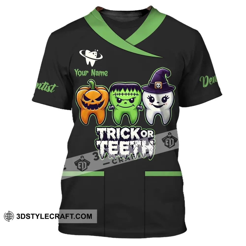 Unisex Shirt Custom Name For Halloween Trick Or Teeth Polo Long Sleeve Gift T-Shirt / S T-Shirt