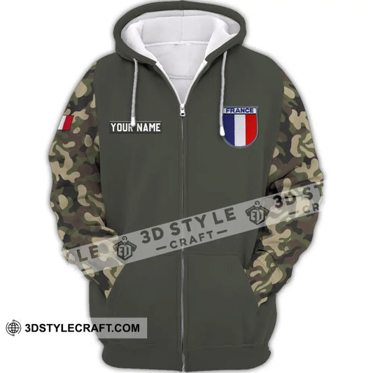 Unisex Shirt - Custom Name France Logo Flag Color Zipper Hoodie / S T-Shirt