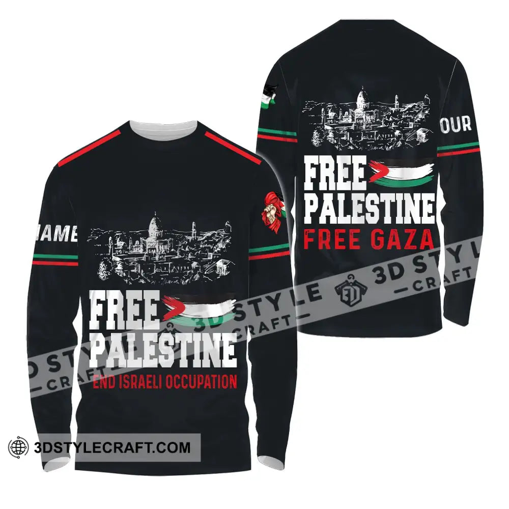 Unisex Shirt - Custom Name Free Palestine And Israeli Occupation Long Sleeve / S T-Shirt