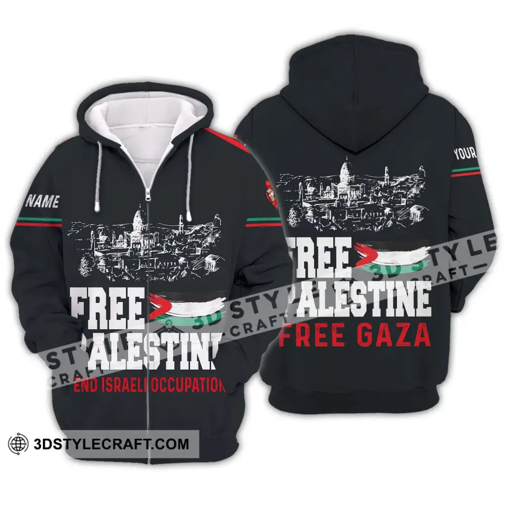 Unisex Shirt - Custom Name Free Palestine And Israeli Occupation Zipper Hoodie / S T-Shirt