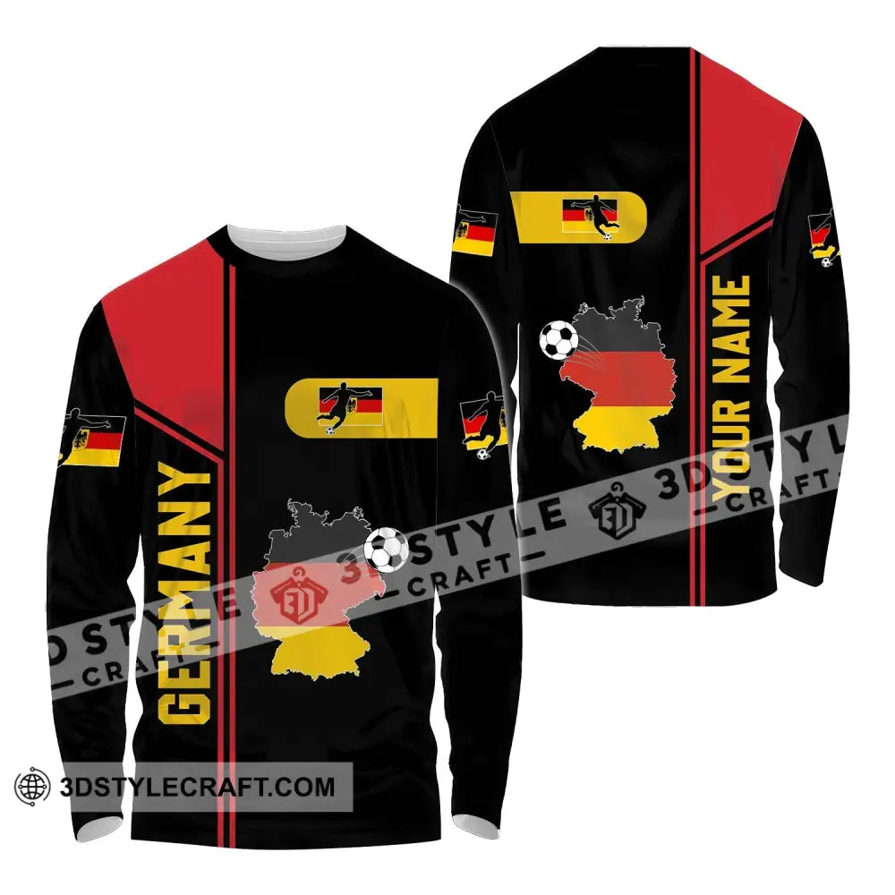 Unisex Shirt - Custom Name Germany National Team Map And Flag Color Long Sleeve / S T-Shirt