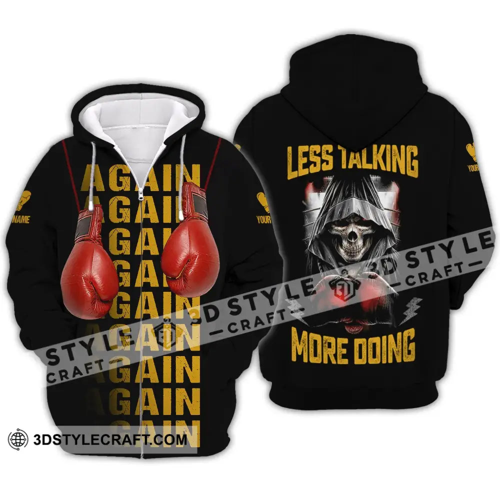 Unisex Shirt - Custom Name Gift For Boxing Lover Less Talking More Doing Zipper Hoodie / S T-Shirt