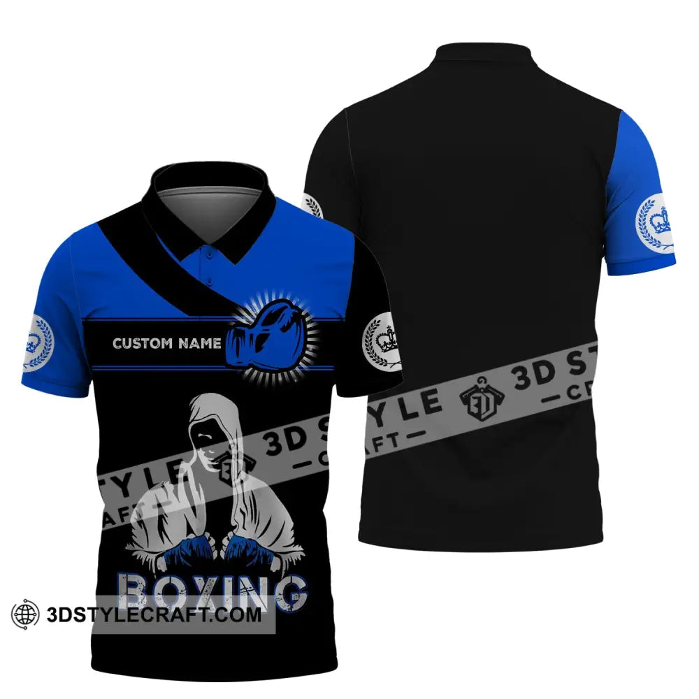 Unisex Shirt - Custom Name Gift For Boxing Lover Royal Blue And Black Polo / S T-Shirt