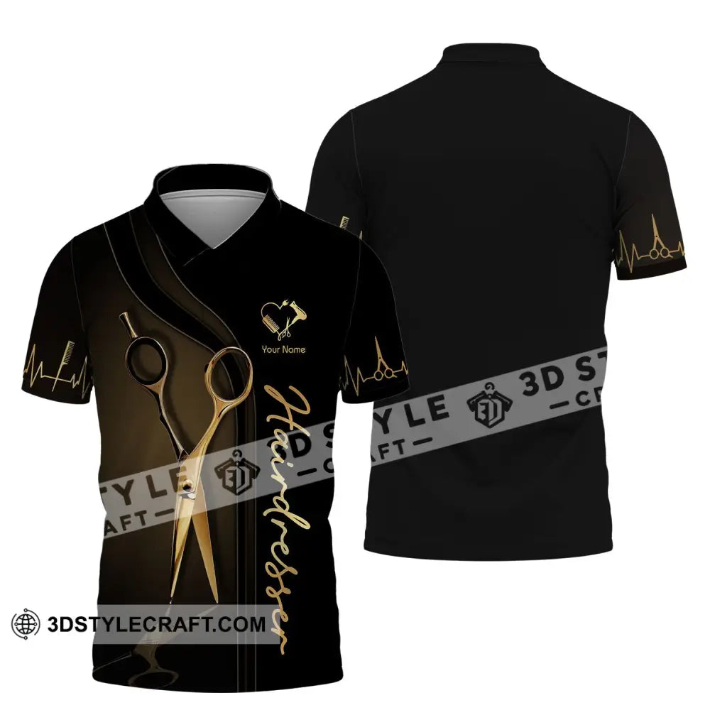 Unisex Shirt - Custom Name Gift For Hairdresser Lover Gold Scissor Polo / S T-Shirt