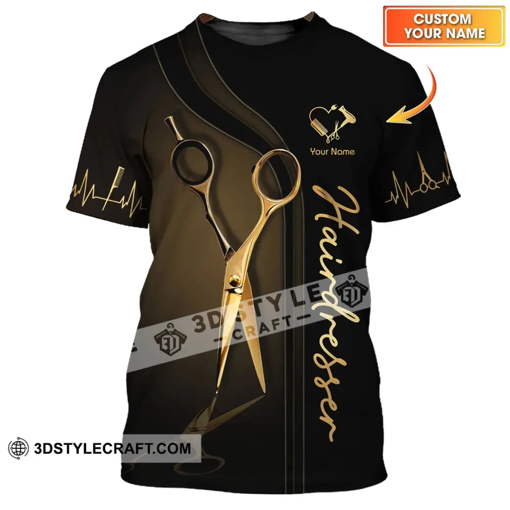 Unisex Shirt - Custom Name Gift For Hairdresser Lover Gold Scissor T-Shirt