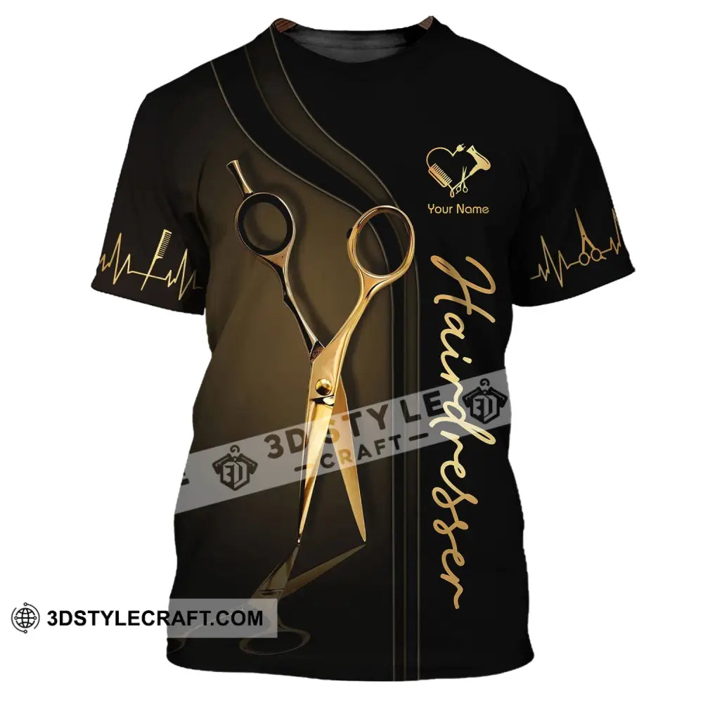 Unisex Shirt - Custom Name Gift For Hairdresser Lover Gold Scissor T-Shirt / S T-Shirt