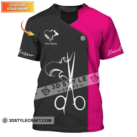 Unisex Shirt - Custom Name Gift For Hairdresser Lover Heart Black And Pink T-Shirt