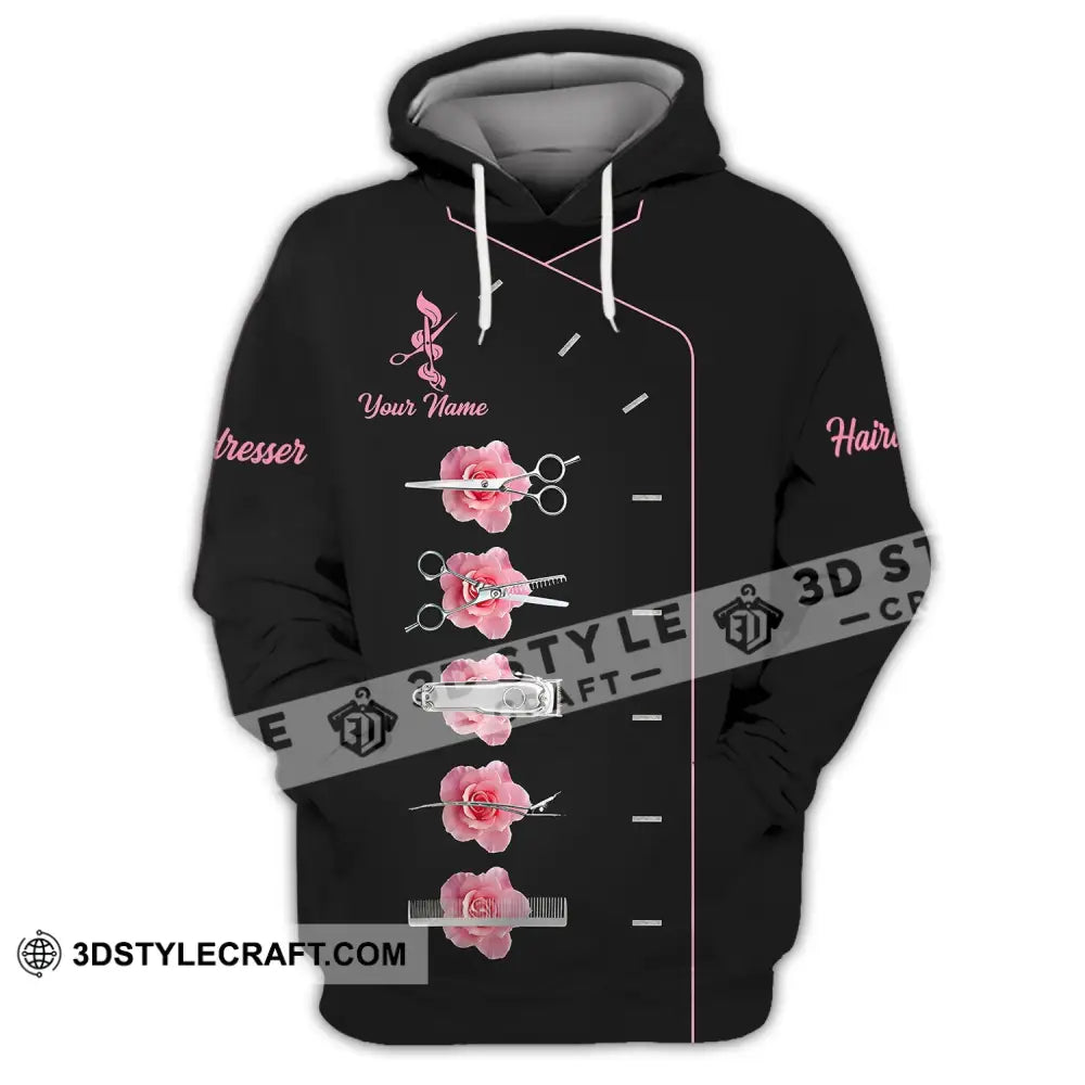 Unisex Shirt - Custom Name Gift For Hairdresser Lover Pink Rose Hoodie / S T-Shirt