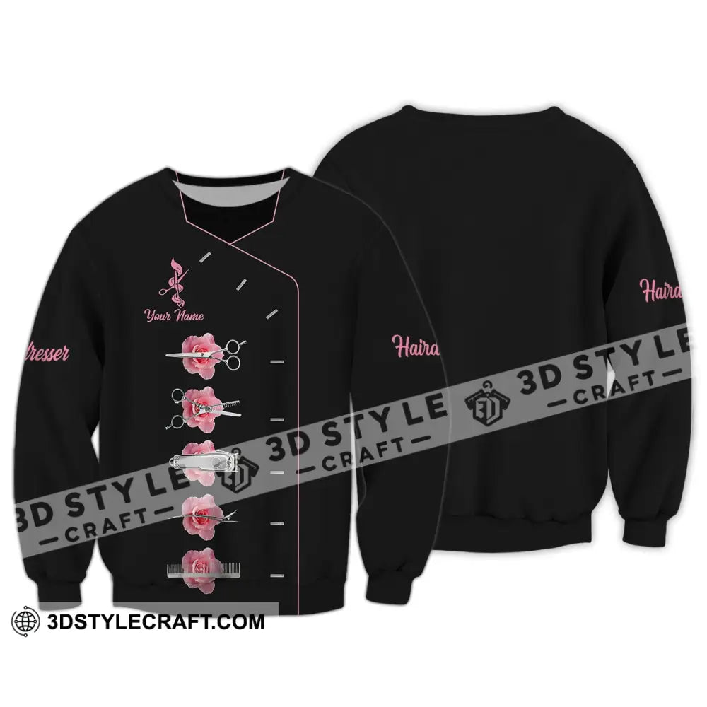 Unisex Shirt - Custom Name Gift For Hairdresser Lover Pink Rose Long Sleeve / S T-Shirt