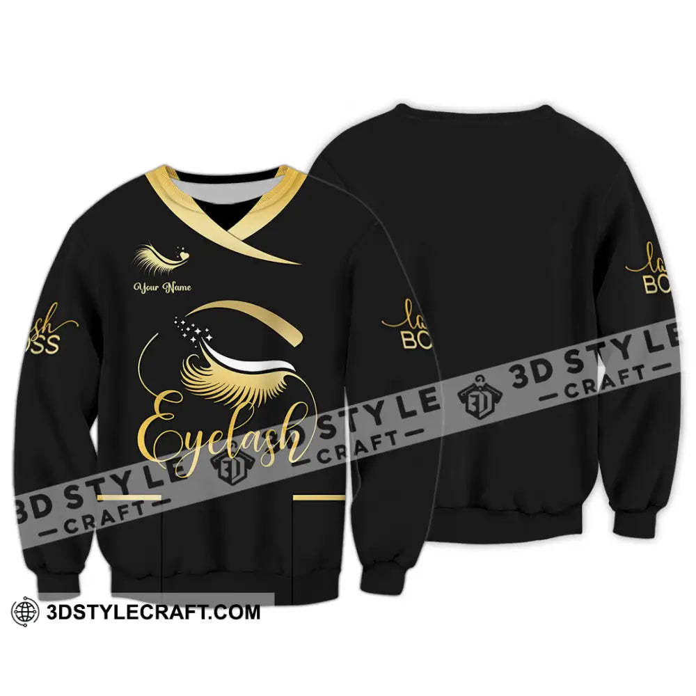 Unisex Shirt - Custom Name Golden Eyelash Long Sleeve / S T-Shirt