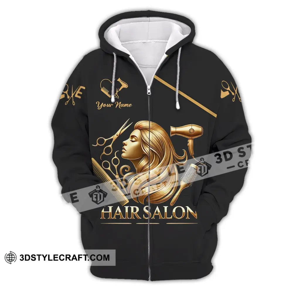 Unisex Shirt - Custom Name Golden Hair Salon Zipper Hoodie / S T-Shirt