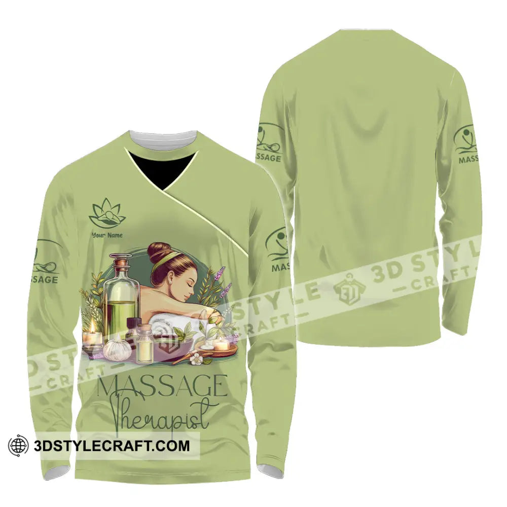 Unisex Shirt - Custom Name Green Tea Massage Therapist Long Sleeve / S T-Shirt