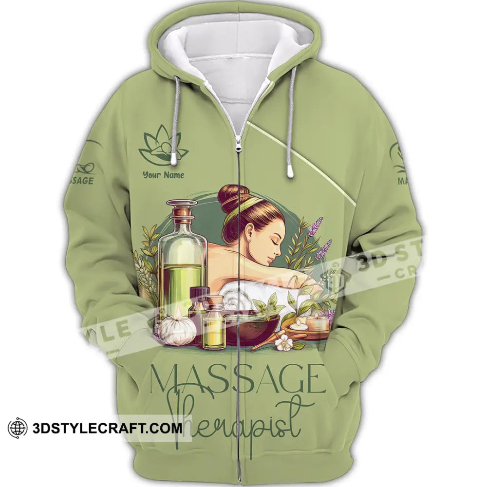 Unisex Shirt - Custom Name Green Tea Massage Therapist Zipper Hoodie / S T-Shirt