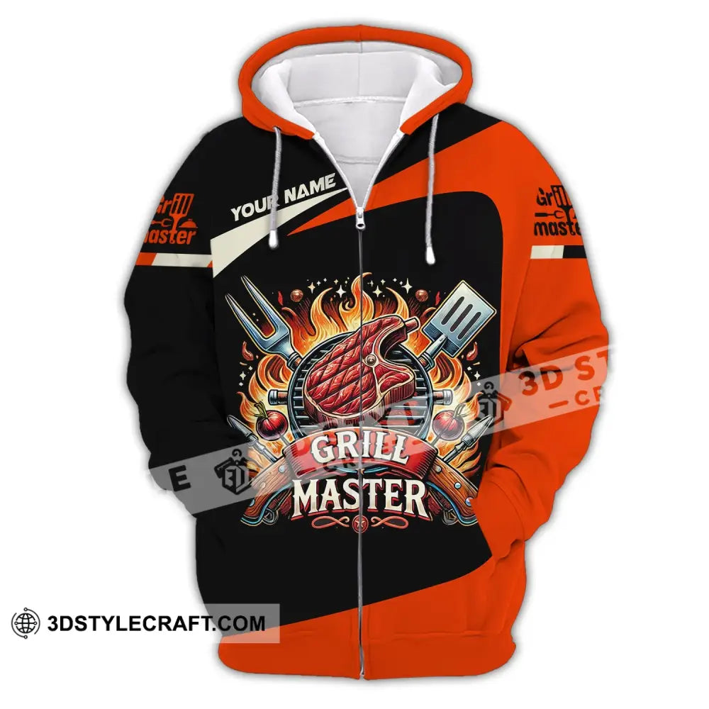 Unisex Shirt Custom Name Grill Master Chef T-Shirt Hoodie Long Sleeve Zipper / S T-Shirt