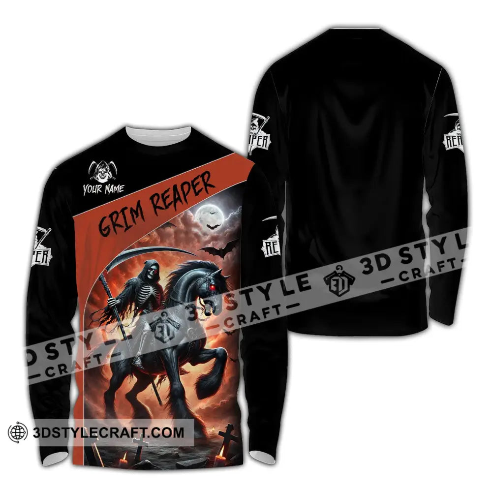Unisex Shirt Custom Name Grim Reaper T-Shirt Long Sleeve / S T-Shirt