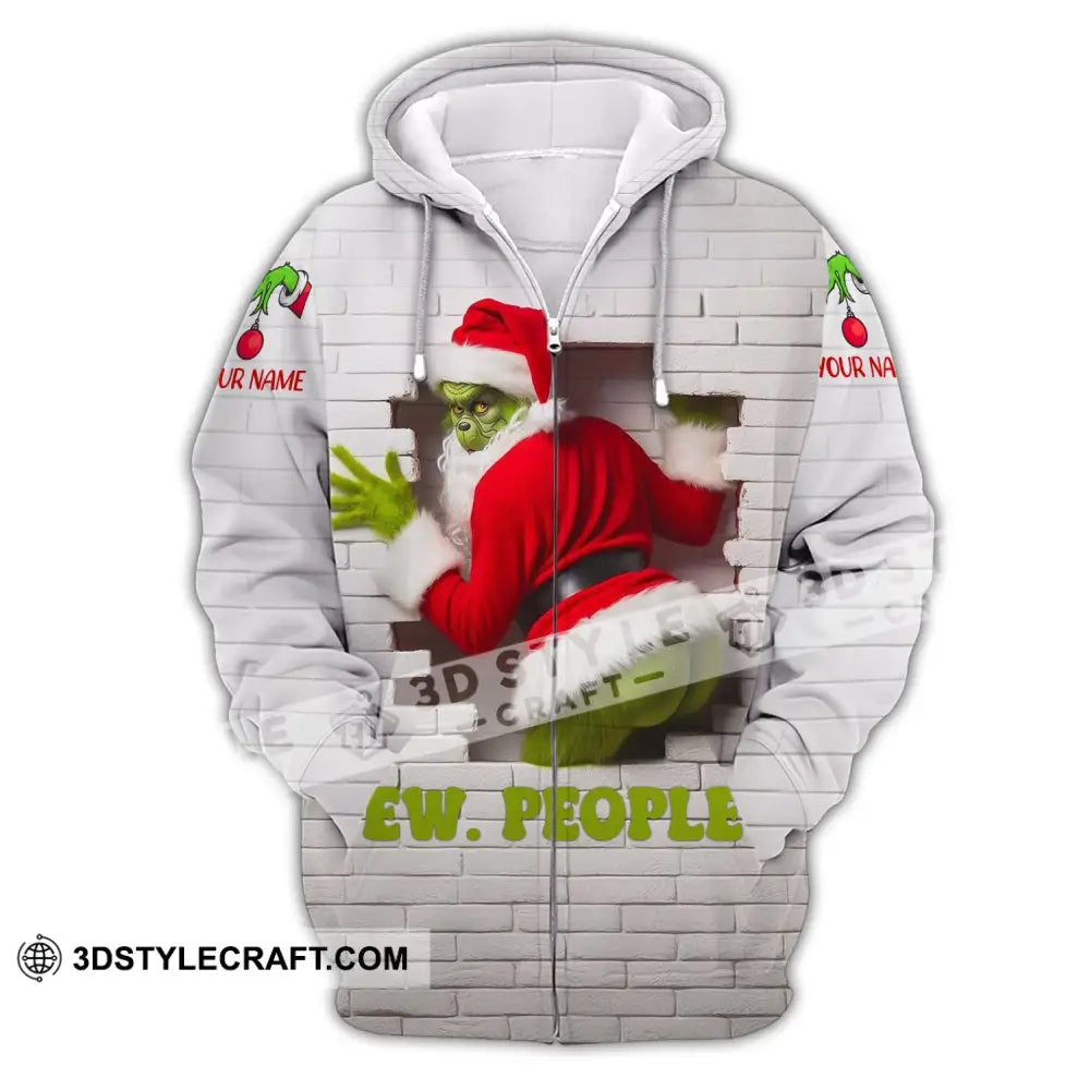 Unisex Shirt Custom Name Grinch Christmas Ew People Gift Zipper Hoodie / S T-Shirt