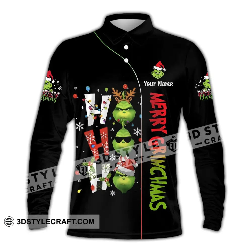 Unisex Shirt Custom Name Grinch Christmas Merry Grinchmas Gift Long Sleeve Polo / S T-Shirt