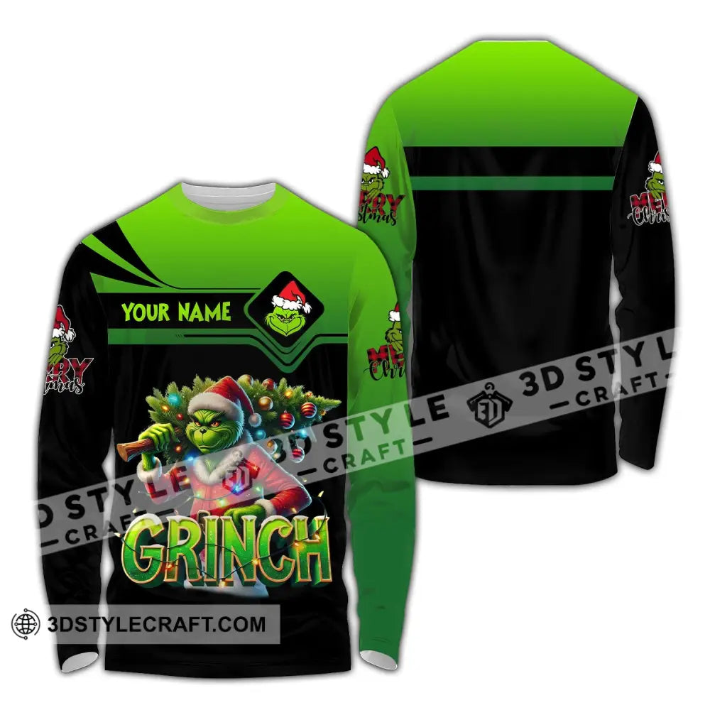 Unisex Shirt Custom Name Grinch Christmas Merry Grinchmas Gift Long Sleeve / S T-Shirt