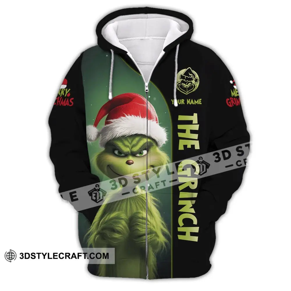 Unisex Shirt Custom Name Grinch Christmas Merry Grinchmas Gift Zipper Hoodie / S T-Shirt