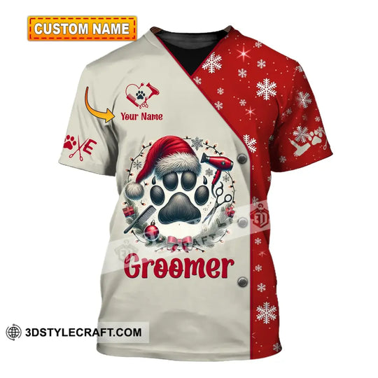 Unisex Shirt, Custom Name Groomer Christmas Shirt, Pet Grooming T-Shirt Hoodie Long Sleeve Shirt, Christmas Gift style option 1