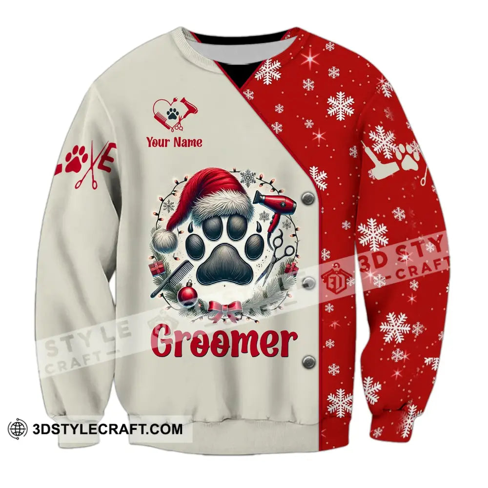 Unisex Shirt Custom Name Groomer Christmas Pet Grooming T-Shirt Hoodie Long Sleeve Gift / S T-Shirt