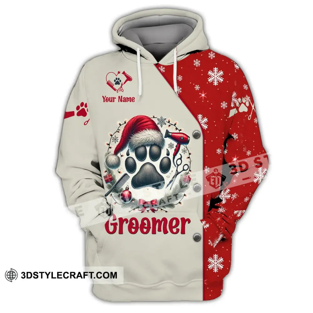 Unisex Shirt Custom Name Groomer Christmas Pet Grooming T-Shirt Hoodie Long Sleeve Gift / S T-Shirt