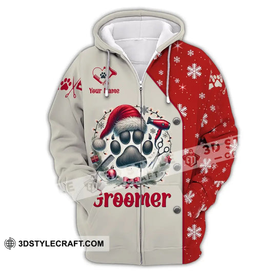 Unisex Shirt, Custom Name Groomer Christmas Shirt, Pet Grooming T-Shirt Hoodie Long Sleeve Shirt, Christmas Gift style option 3