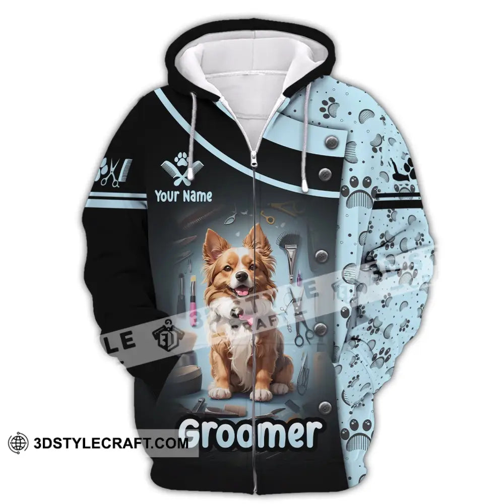 Unisex Shirt Custom Name Groomer Dog Groomers Grooming T-Shirt Zipper Hoodie / S