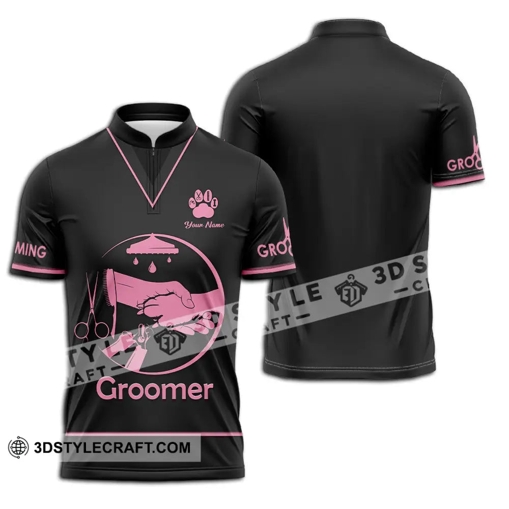 Unisex Shirt - Custom Name Groomer Grooming Zipper Polo / S T-Shirt