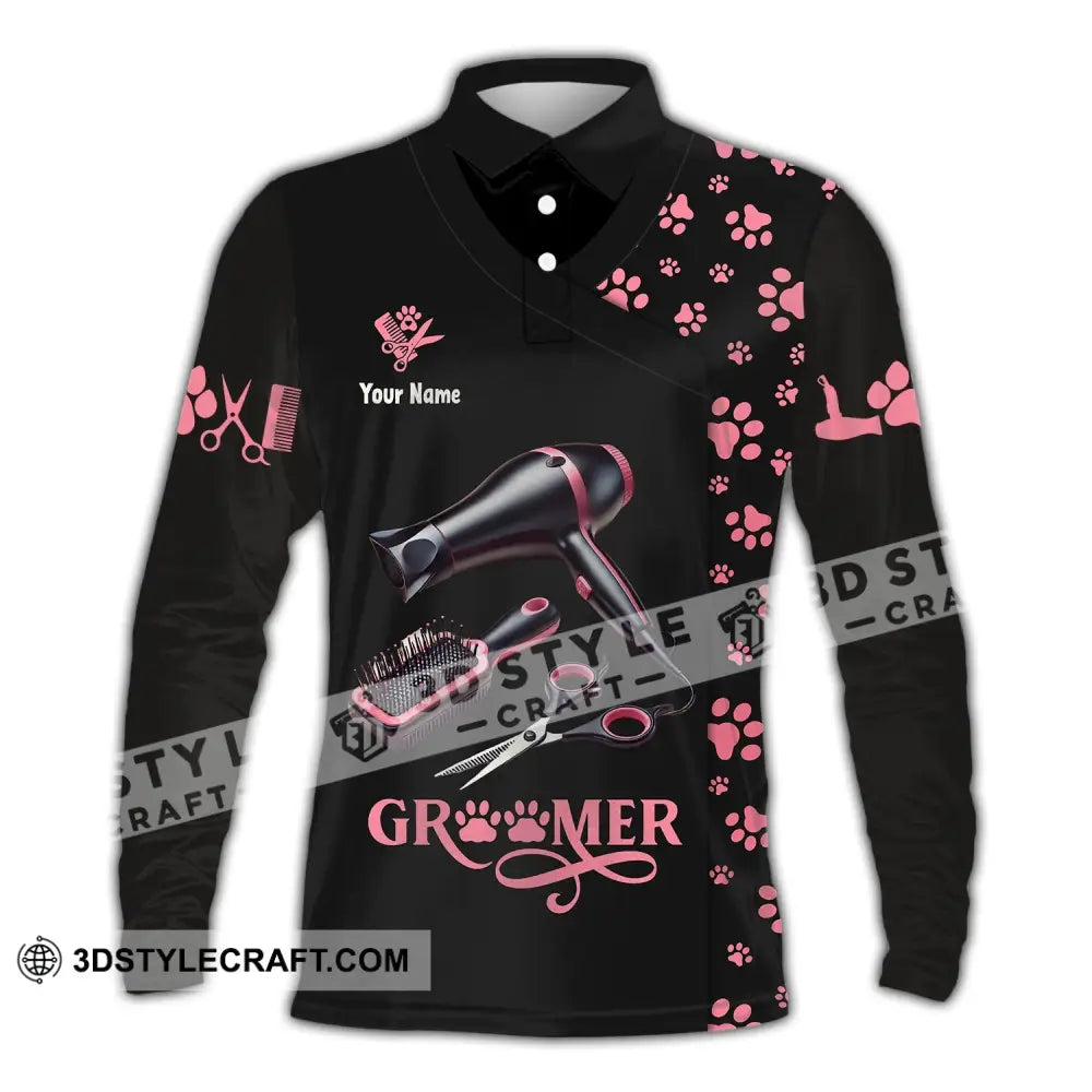 Unisex Shirt Custom Name Groomer Pet Care Apparel Grooming T-Shirt Long Sleeve Polo / S T-Shirt