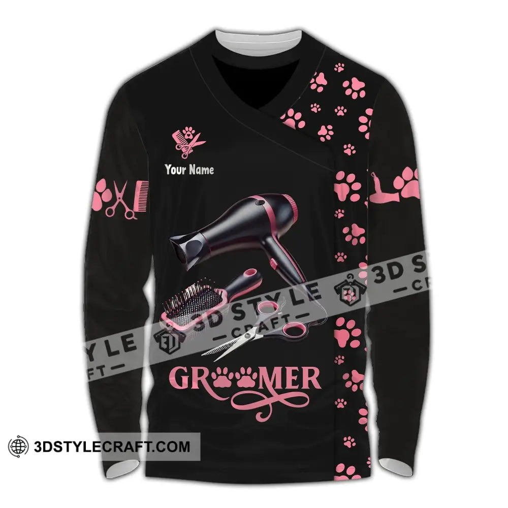 Unisex Shirt Custom Name Groomer Pet Care Apparel Grooming T-Shirt Long Sleeve / S T-Shirt