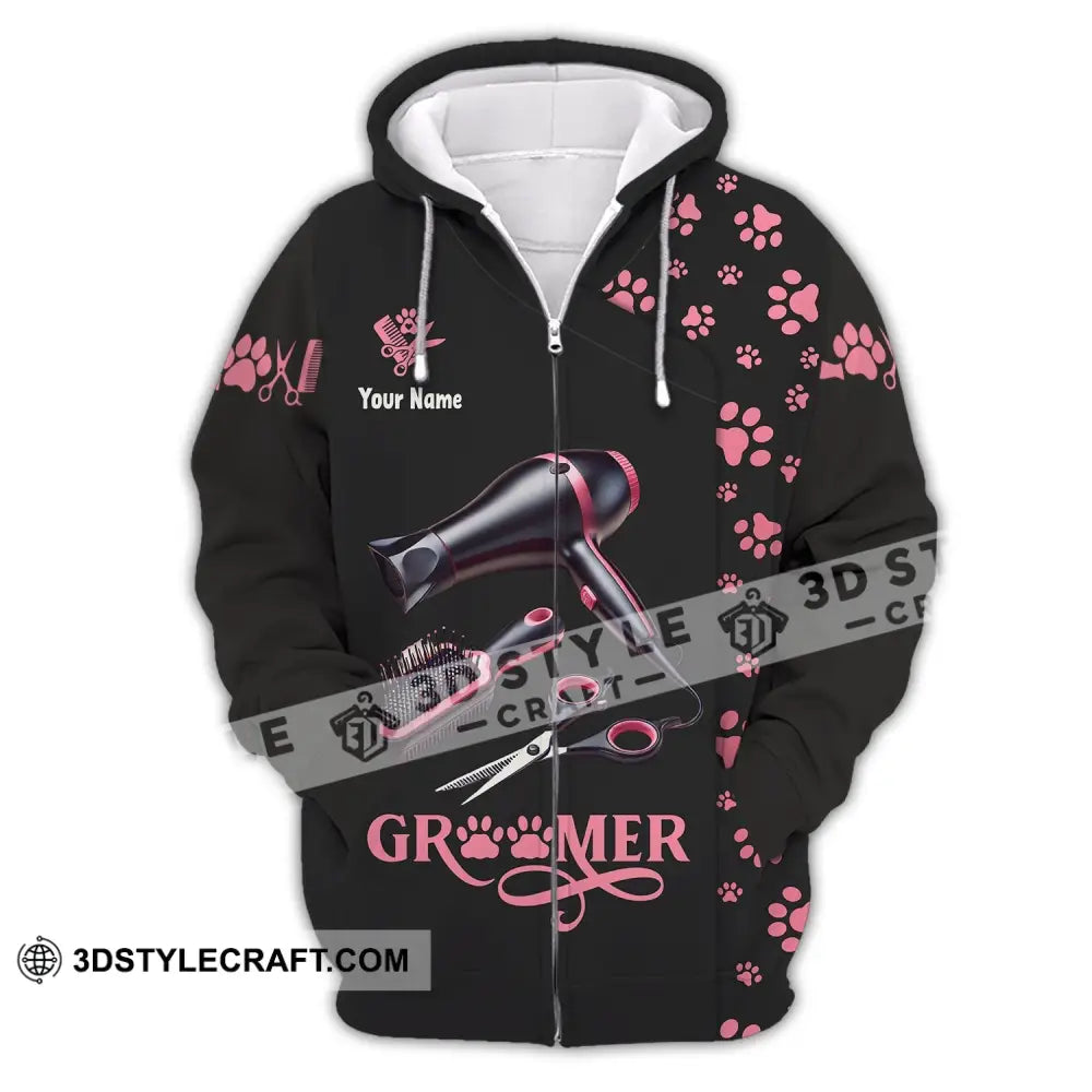 Unisex Shirt Custom Name Groomer Pet Care Apparel Grooming T-Shirt Zipper Hoodie / S T-Shirt