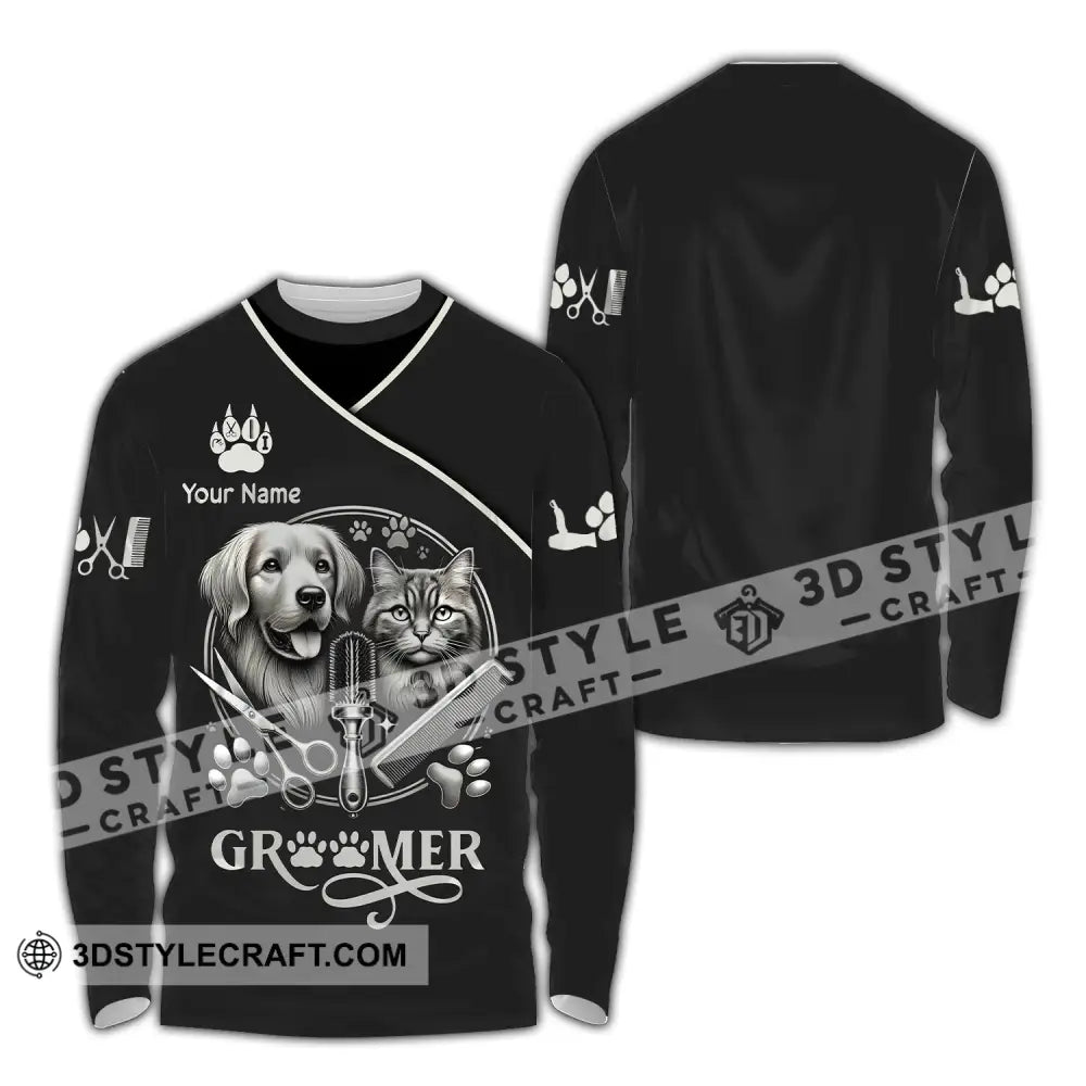 Unisex Shirt Custom Name Groomer Pet Grooming T-Shirt Hoodie Long Sleeve / S T-Shirt