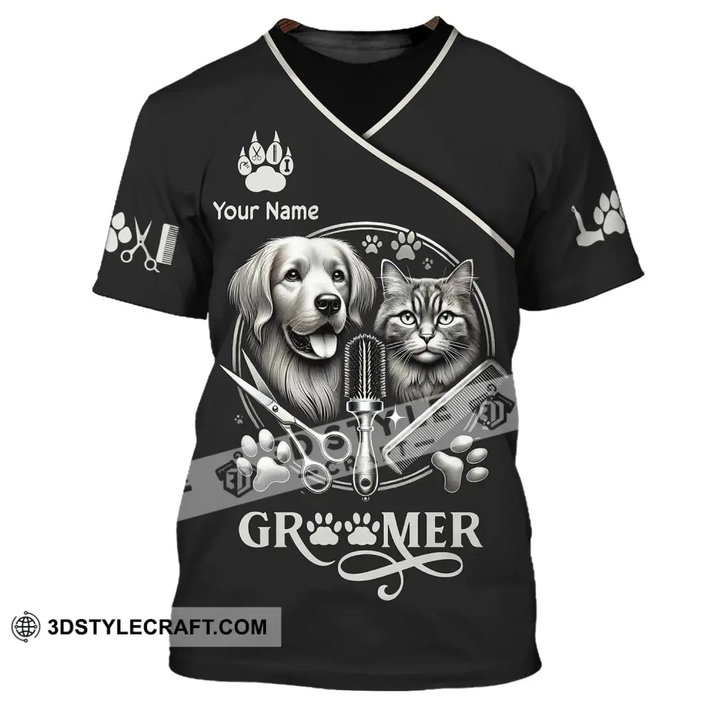 Unisex Shirt Custom Name Groomer Pet Grooming T-Shirt Hoodie Long Sleeve / S T-Shirt