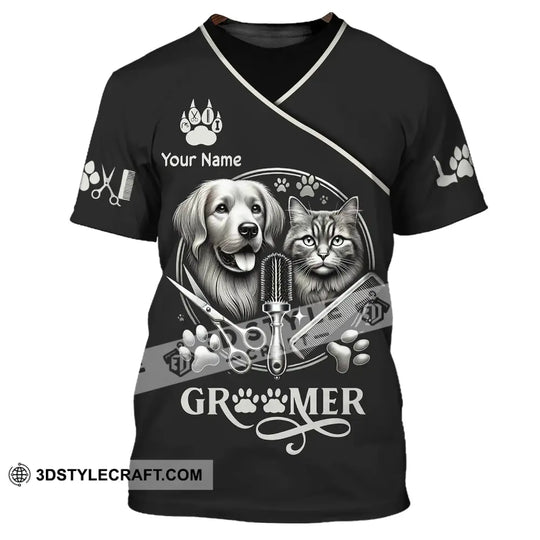 Unisex Shirt, Custom Name Groomer Shirt, Pet Grooming T-Shirt Hoodie Long Sleeve Shirt style option 2
