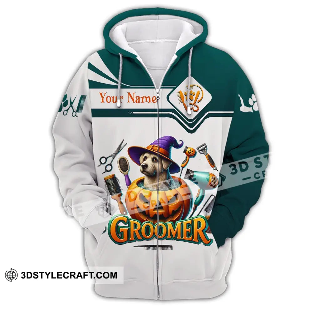 Unisex Shirt Custom Name Groomer Pet Grooming T-Shirt Hoodie Long Sleeve Zipper / S T-Shirt