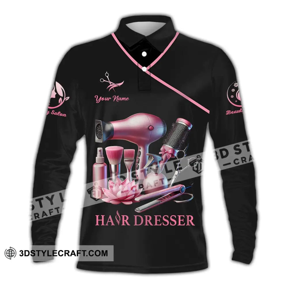 Unisex Shirt - Custom Name Hair Dresser Long Sleeve Polo / S T-Shirt