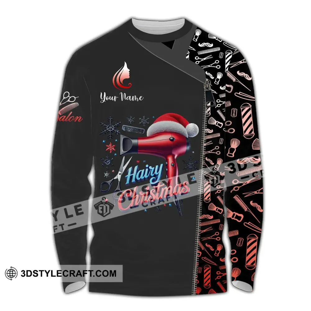 Unisex Shirt Custom Name Hair Salon Christmas Hairdresser Gift Long Sleeve / S T-Shirt