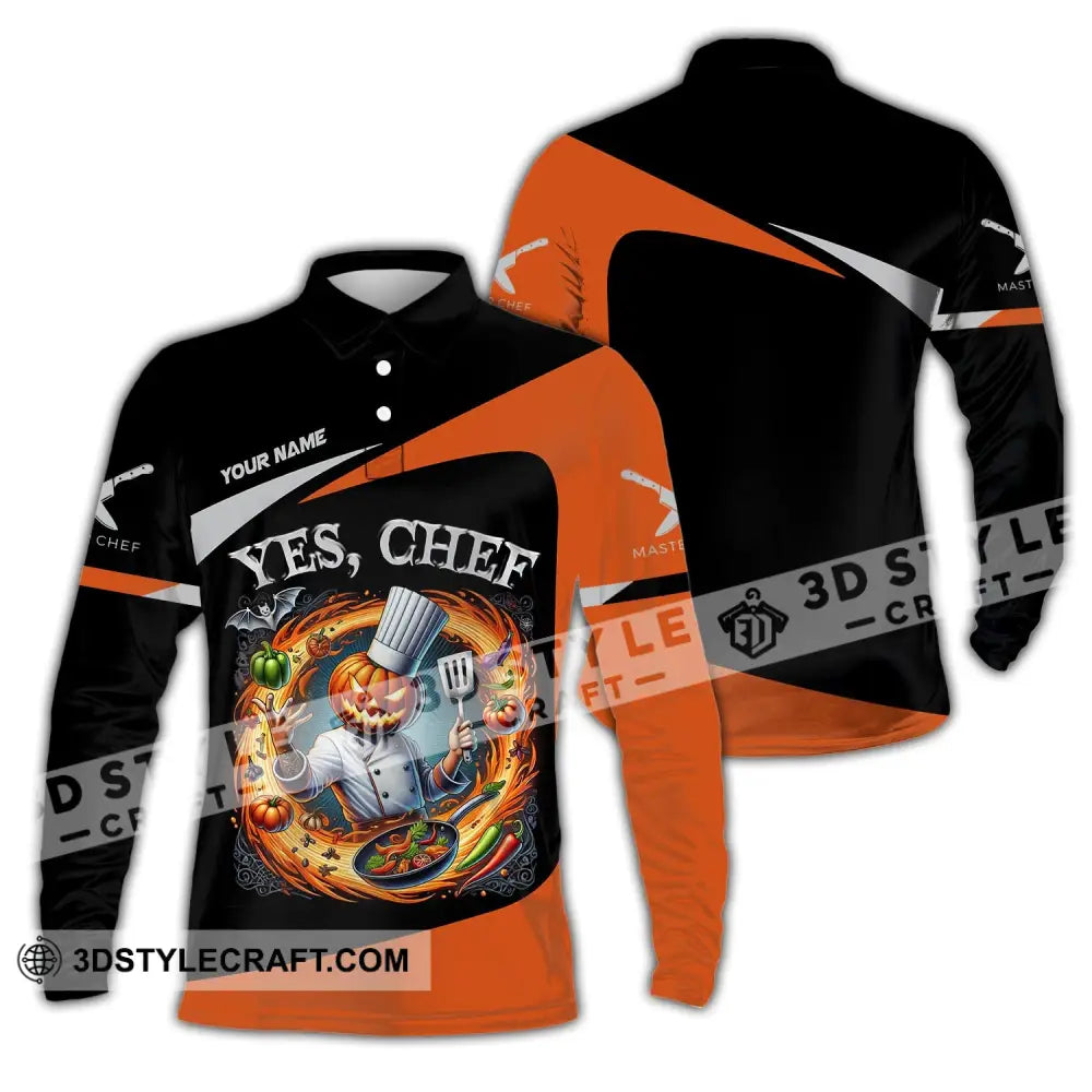 Unisex Shirt Custom Name Halloween Chef Apparel Polo Long Sleeve Cooking Love T-Shirt / S T-Shirt